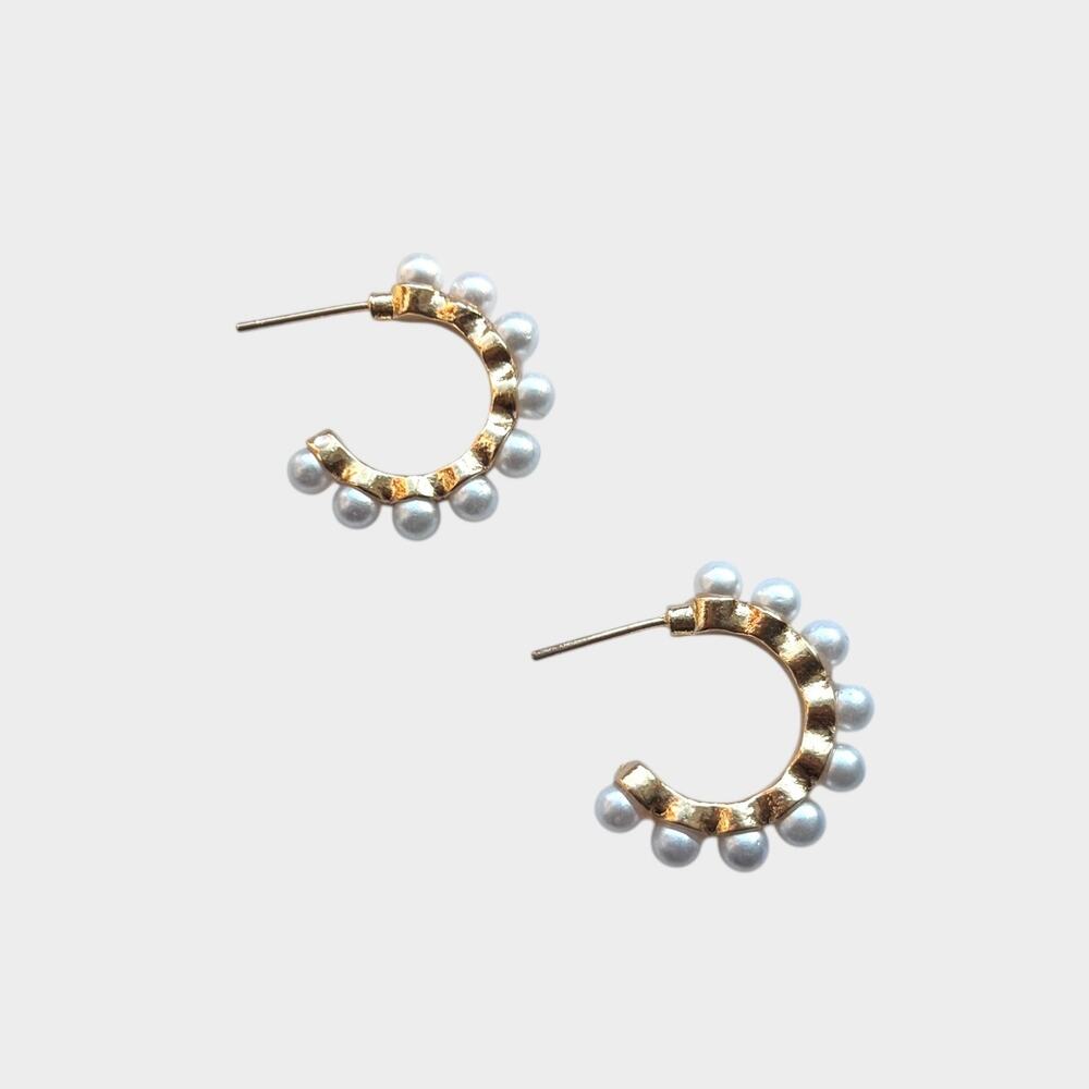 Gold Hoop Earrings with Pearl Accents